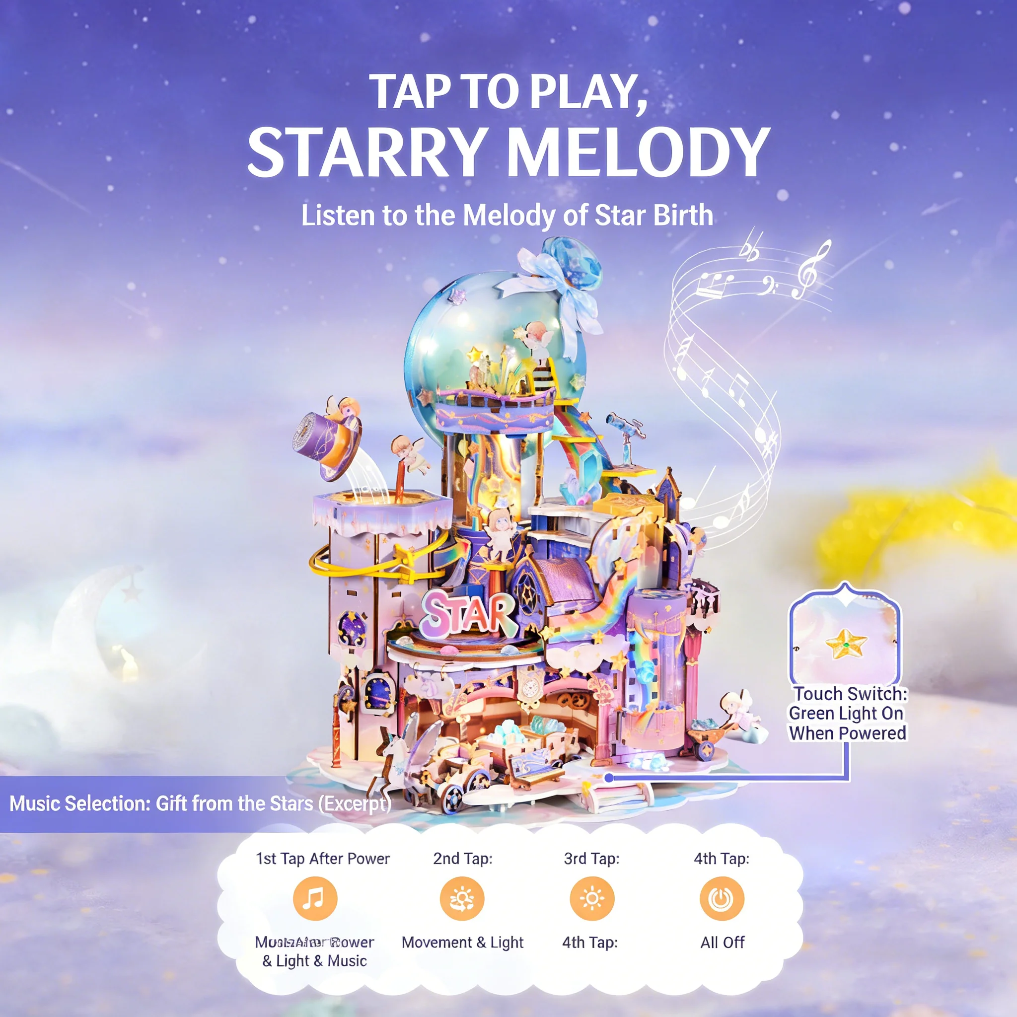 DIY Wooden Music Box Star Work - Music Box Wooden 3D Puzzle Rotating 评论和价格