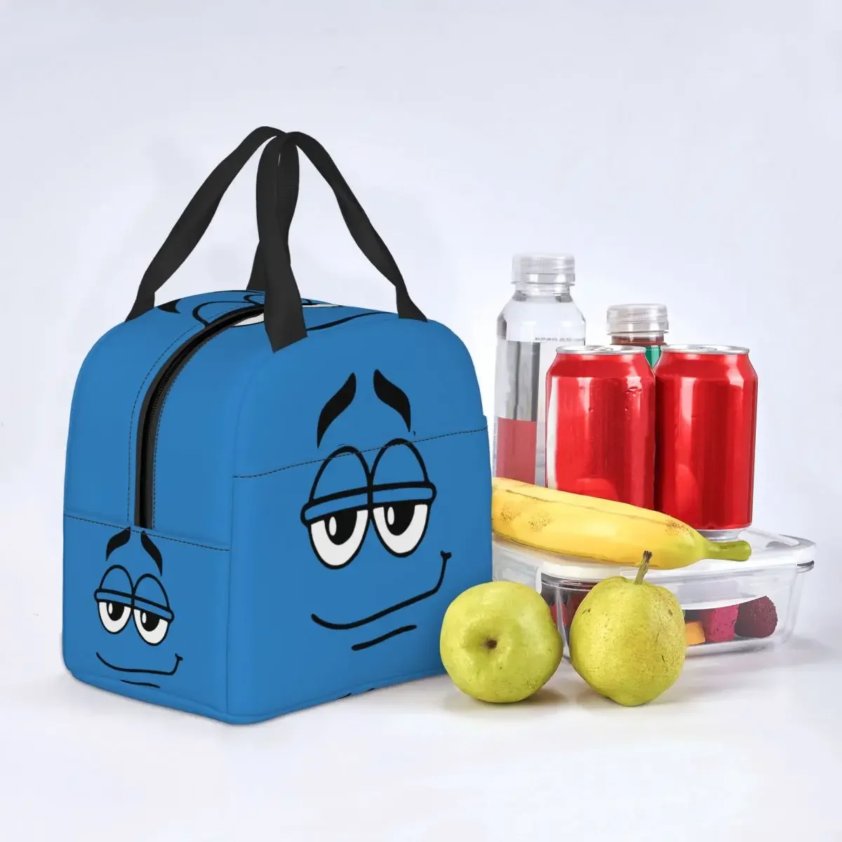 Cartoon Chocolate Blue Candy Faces Thermal Insulated Lunch Bag Women Lunch Box for Work School Multifunction Food Tote Bags