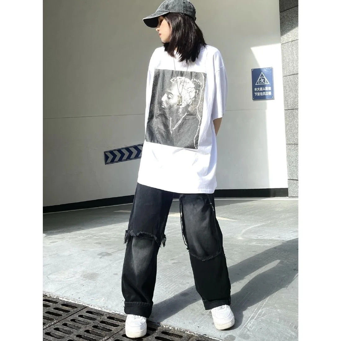 ARENS جينز ممزق للرجال جينز واسع الساق الهيب هوب سراويل جينز رجالي عتيق ملابس الشارع اليابانية مرقعة بفتحات