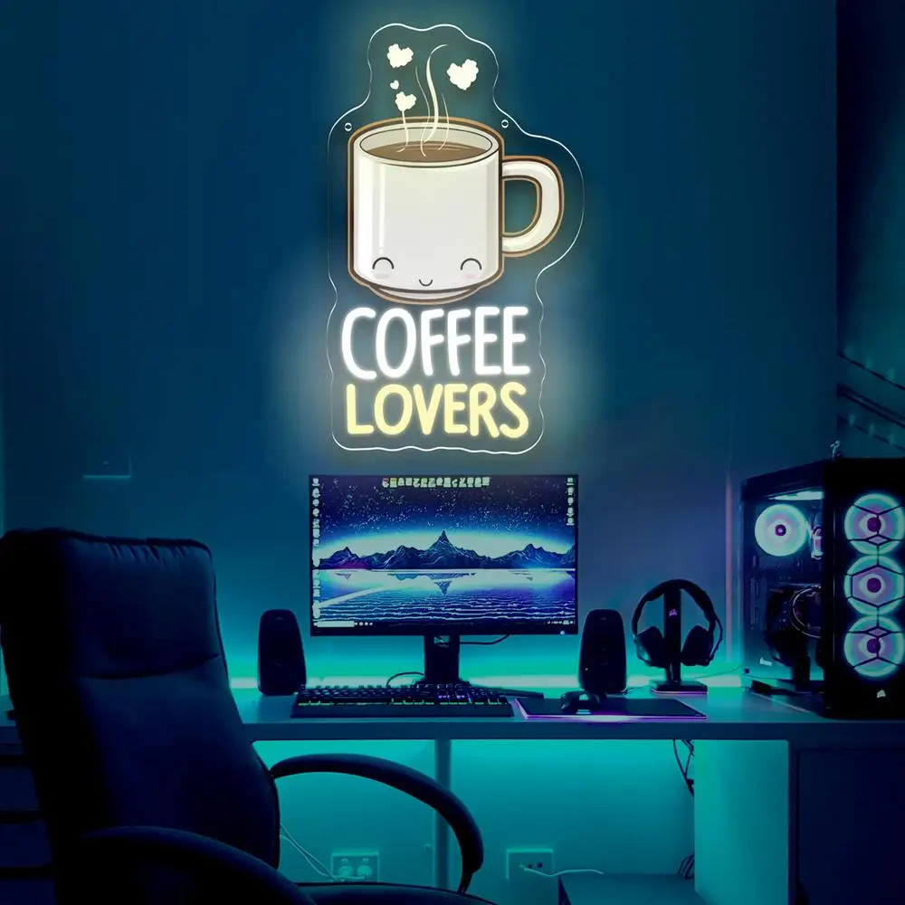 القهوة عاشق ضوء النيون تسجيل USB عكس الضوء LED ضوء النيون تسجيل لغرفة النوم لعبة غرفة حفلة عطلة نافذة مقهى بار ديكور