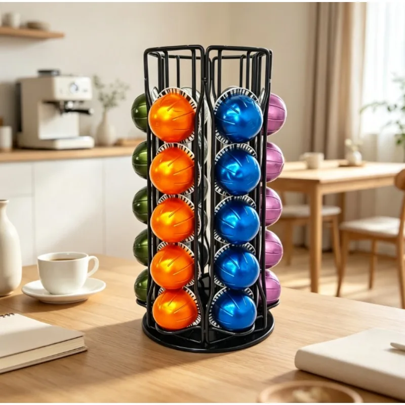 Rotating Coffee Pod Holder, Nespresso OriginalLine Capsule Storage Carousel, Countertop Organizer Rack for Kitchen Coffee Pods