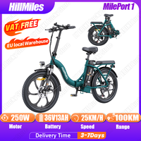 HillMiles MilePort 1 Folding Electric Bike 250W 36V13AH Adult City Electric Bicycle 20*3.0 Inch Tire 100km Range Powerful E-bike