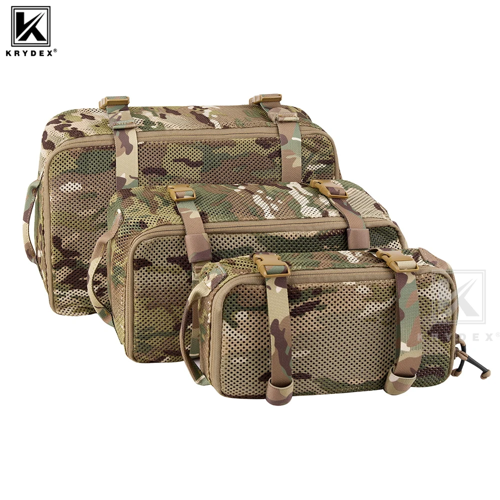 KRYDEX Tactical 3PCS Modular Mesh Pouch Set Outdoor Backpack Organizer Travel Suitcase Storage Bag Packing Cubes Hunting Gear