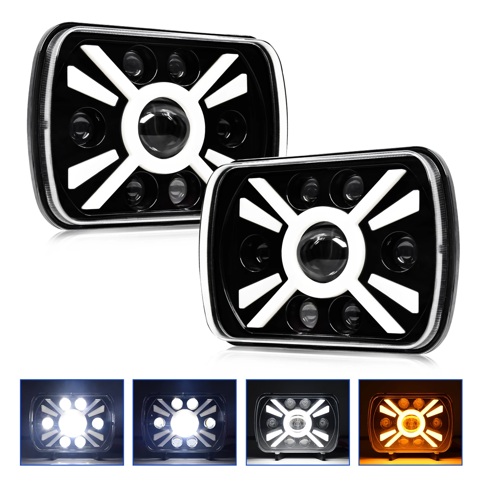 2 قطعة مصابيح أمامية LED مقاس 7 بوصة، مصابيح أمامية LED مستطيلة مقاس 5 × 7 بوصة 7 × 6 بوصة مع شعاع عالي ومنخفض بديل إشارة الانعطاف DRL لسيارة جيب شيرو #1