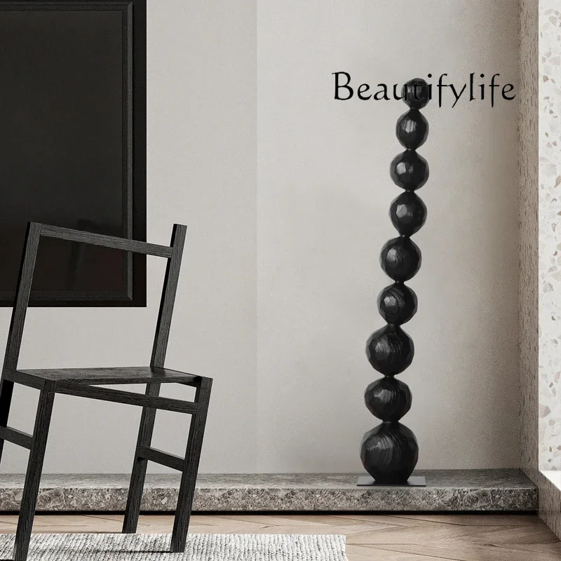 W Carbonized Wood Ball Sculpture Art Floor Ornament Living Room Entrance Vertical Height Creative Wood Carving Decoration