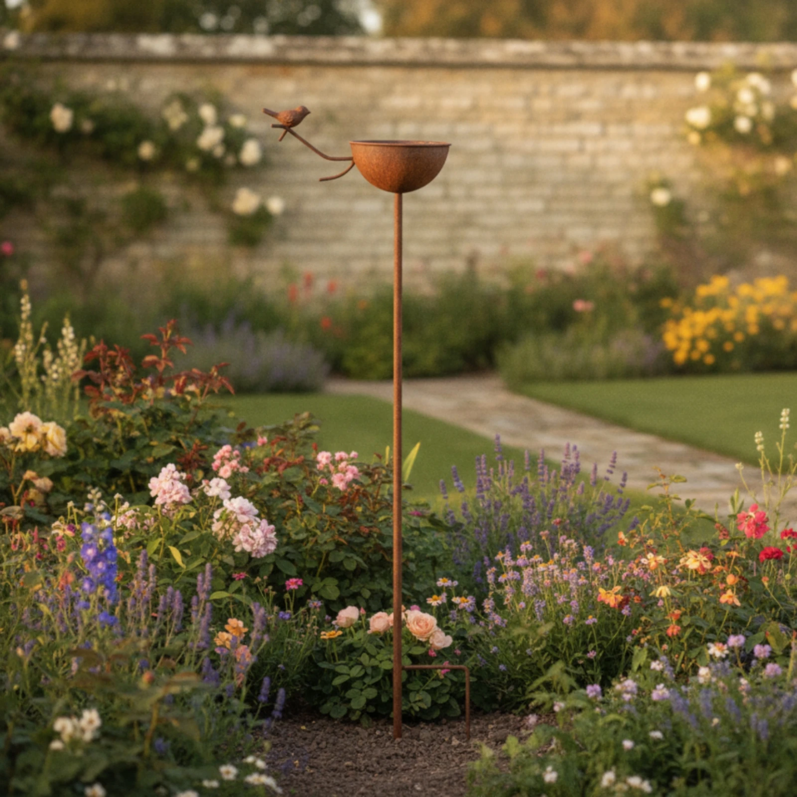 Bird Feeder with Ground Stake Decorative Garden Stake with Bird Feeder Rainwater Bowl Easy to Install Watering Station