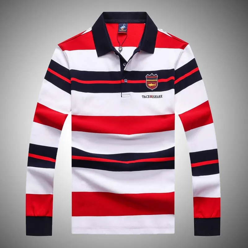 

Мужская повседневная футболка из хлопка с длинным рукавом, весенняя, в полоску, больших размеров, с воротником-стойкой, из чистого хлопка