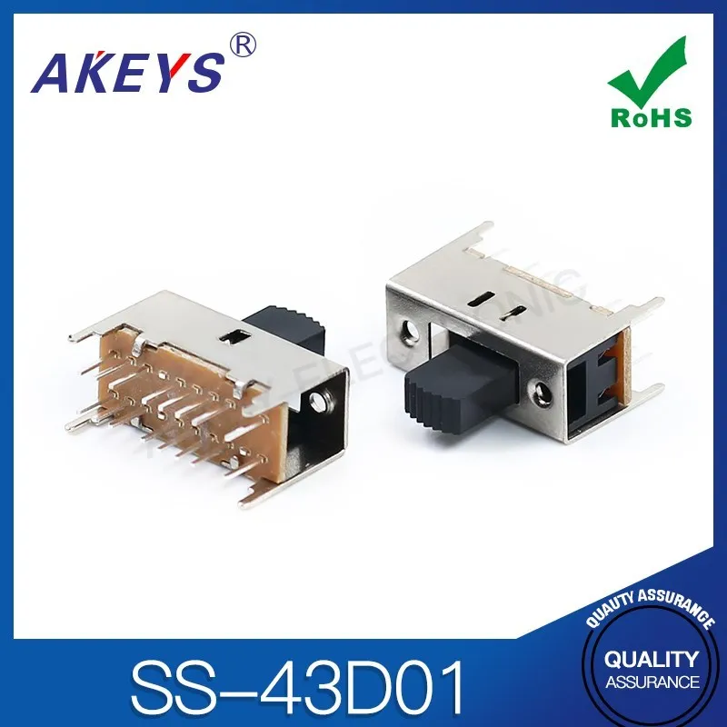 10pcs SS-43D01 (4P3T) 14mm Handle Height 3 Position Toggle Sliding Switch 4 Fixed Feet 16 Pin Vertical