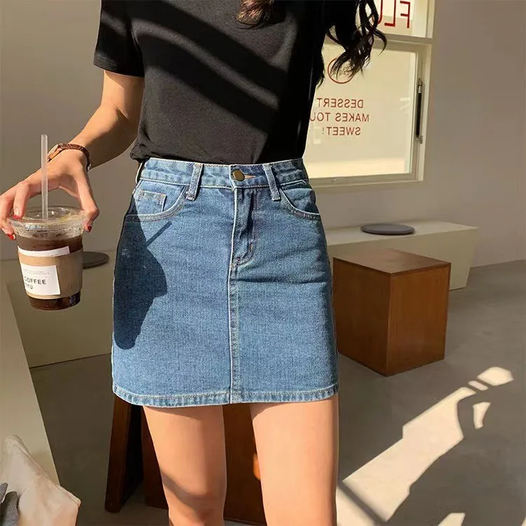 Casual No Stretch Skirt Bodycon Enzyme Washed Short Japanese Korean Casual with Zipper for Travel for Leisure Women Skirt