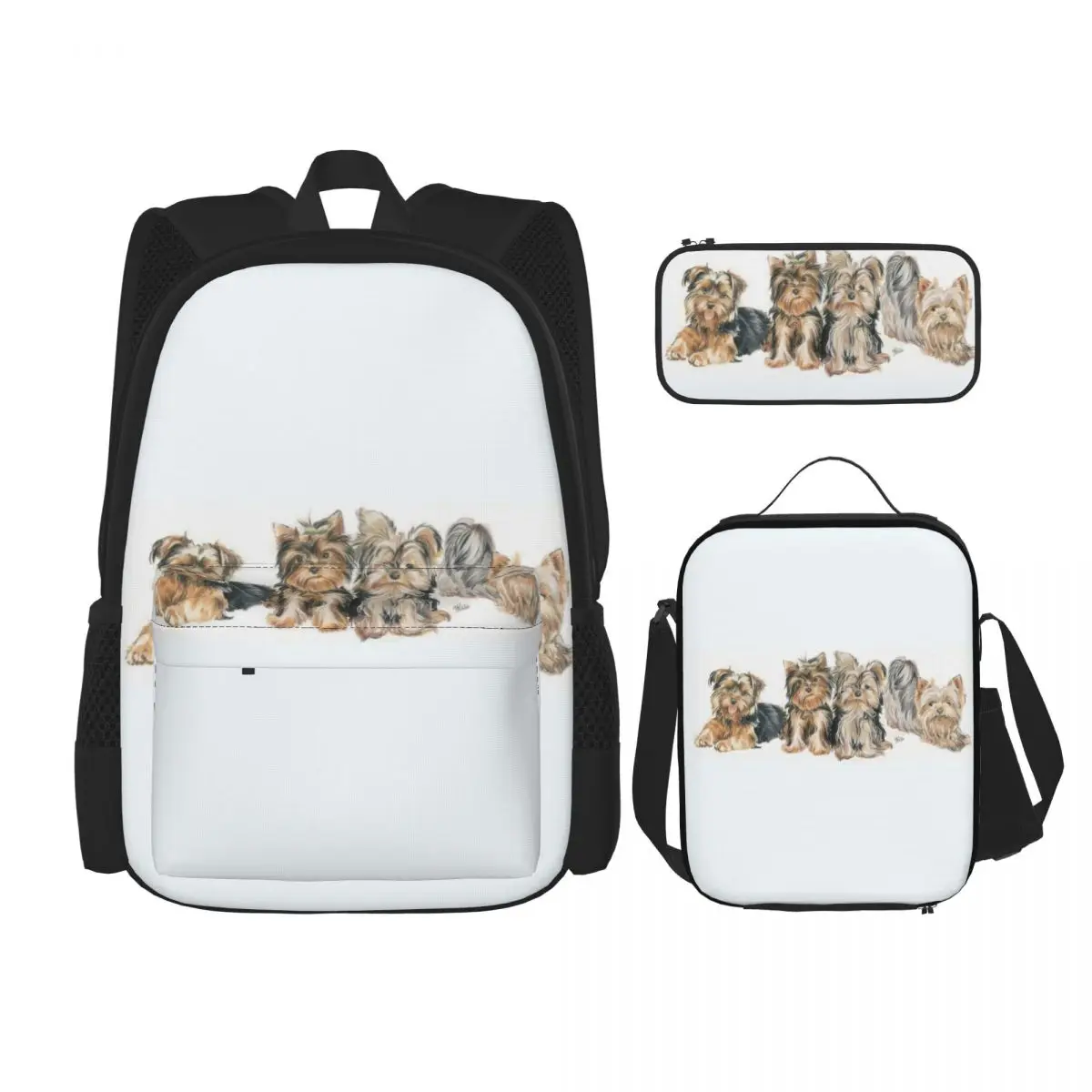 Yorkshire Terrier Puppies Backpacks Boys Girls Bookbag Children School Bags Kids Rucksack Lunch Bag Pen Bag Three-Piece Set