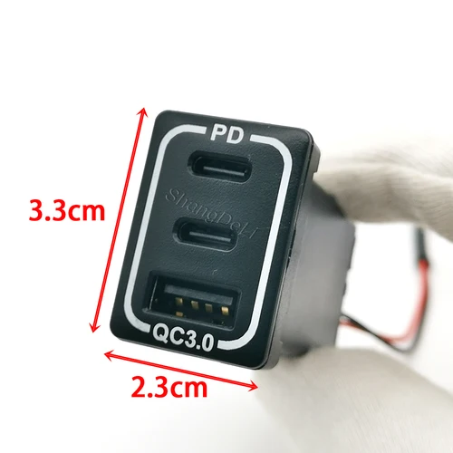 Imagen 2 del producto Cargador USB de coche de 12V/24V, adaptador de cargador de teléfono de 3 puertos Dual tipo c PD USB QC3.0, toma de carga modificada para accesorios Toyota