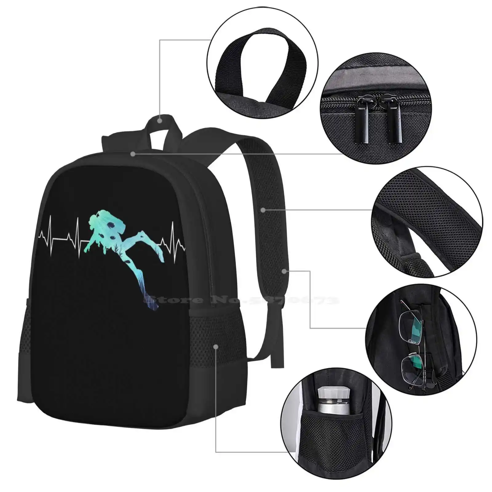 Scuba Heart Beat-Best Gift For Diver New Arrivals Unisex Bags Student Bag Backpack Scuba Heart Beat Lovers Scuba Saying Scuba