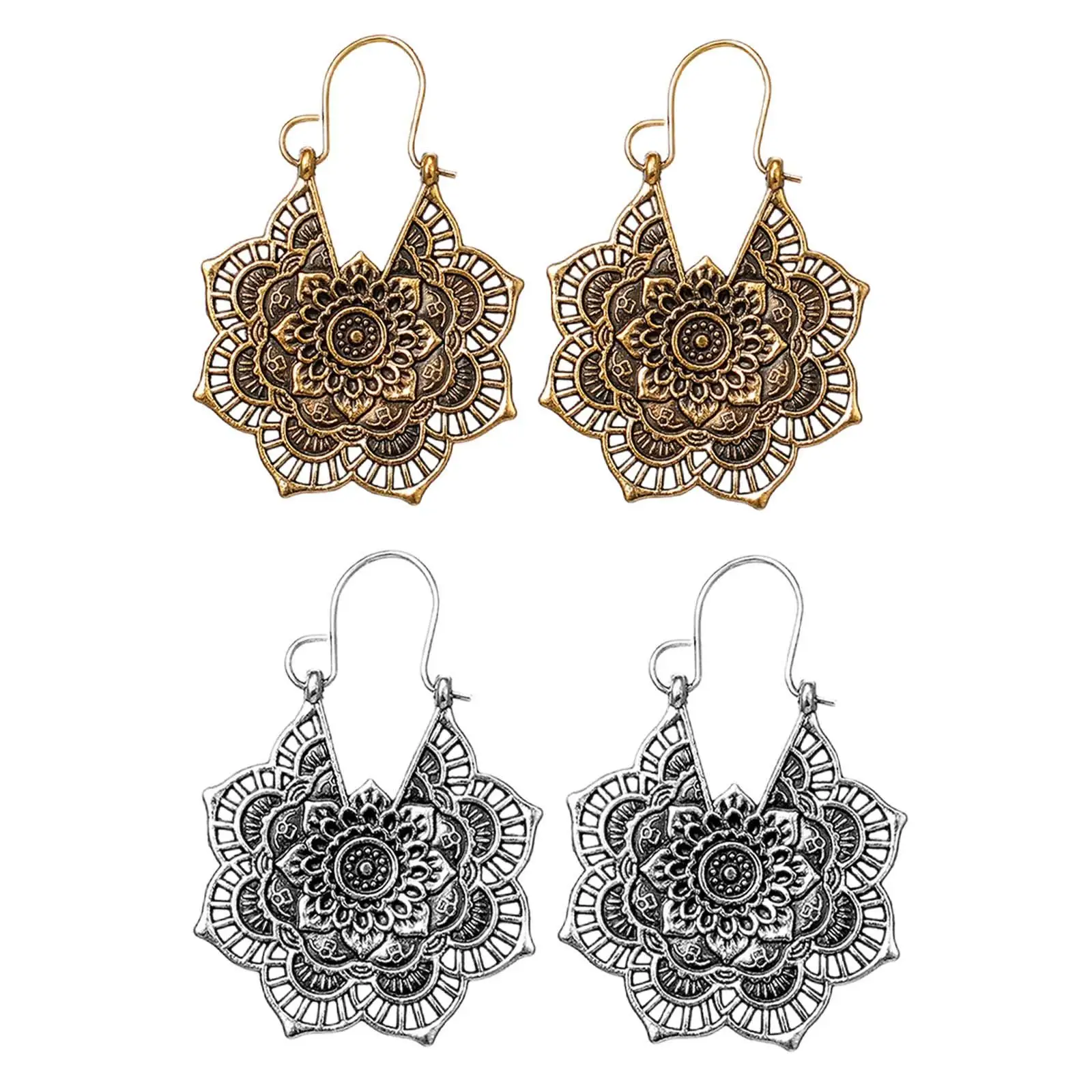 Women Lady Girls Hoop Drop Dangle Earrings Vintage Style Bohemian Metal Mandala