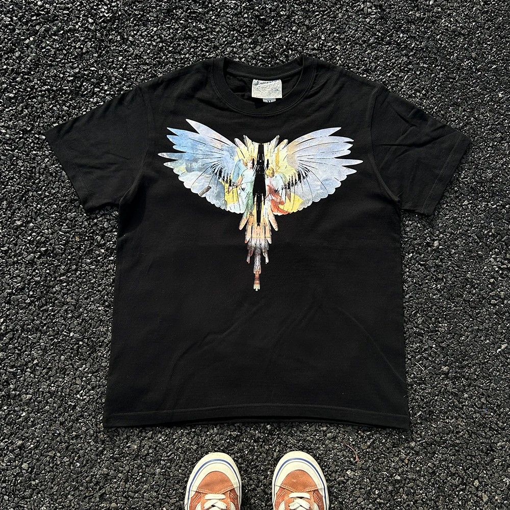 Angel Wings Short Sleeve T-Shirt 260G Heavyweight Unisex Couple's Fashion Summer Loose Fit round Neck Youth Trend Shoulder Pad