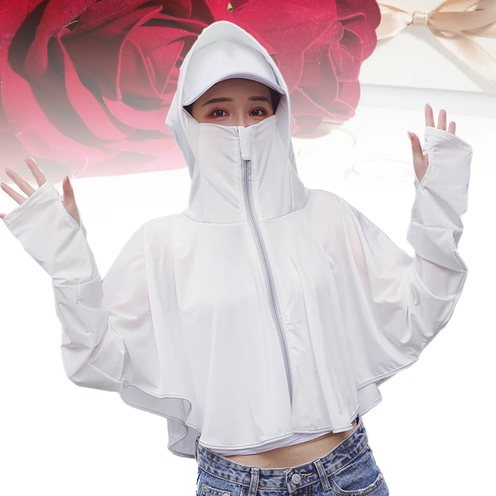 عباءة نسائية واقية من الشمس بيضاء صيفية بغطاء للرأس وسحاب واقي من الشمس لركوب الدراجات وحماية من الشمس ملابس للحماية من الأشعة فوق البنفسجية #4