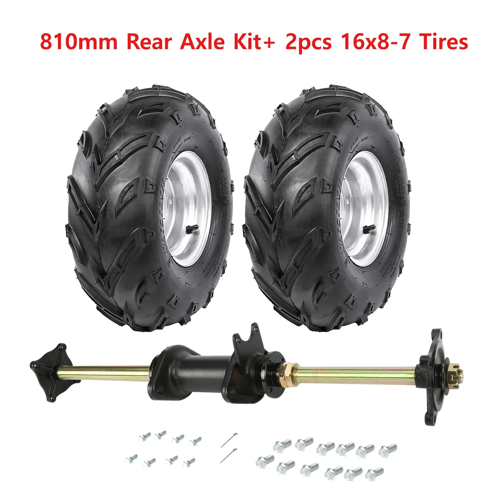 

TDPro 2 pcs 16x8-7 Tires & 7'' Rim+810mm Rear Axle Kit Assembly for ATV Quad Go Kart Buggy Taotao 125cc 150cc 200cc