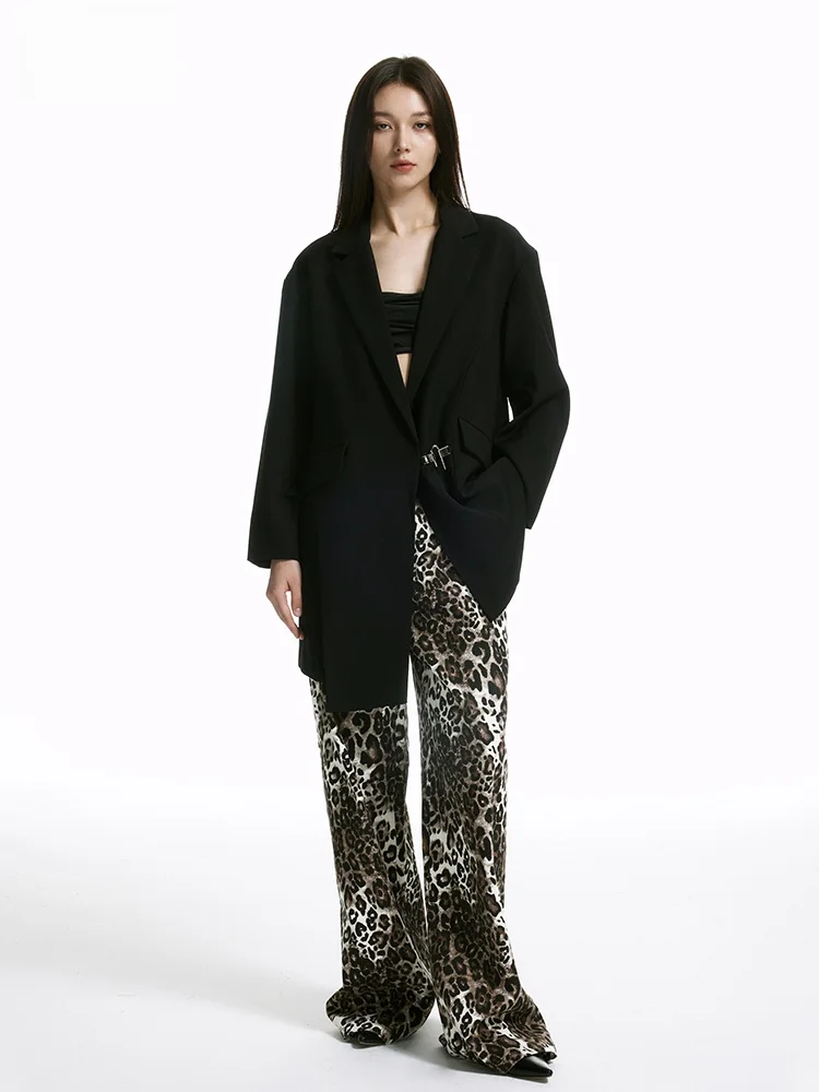 

Cool Asymmetric Design Wide Tailoring Suit for Women Original Design Pure Color Long Sve Loose Fit Autumn Faion 2023