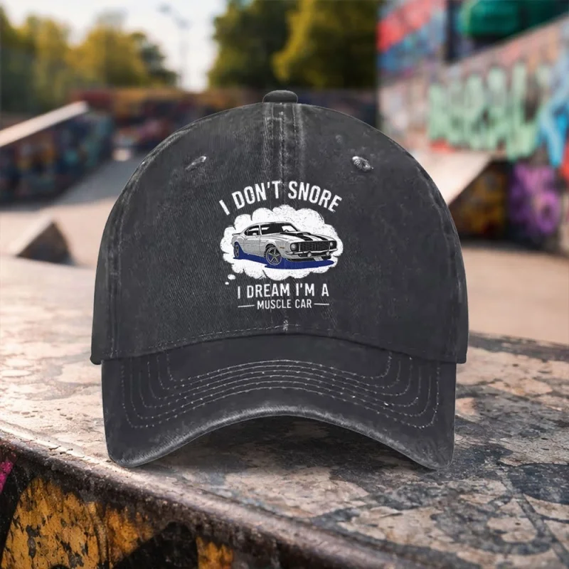Muscle Car Print Washed Adjustable Baseball Cap for Men Women – Lightweight Duckbill Cap for Outdoor Sports Casual Wear
