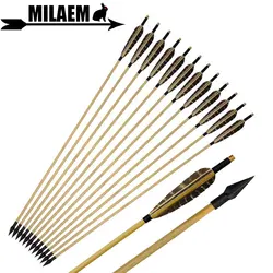 6/12pcs 32inch Archery Wooden Arrow OD8mm 100Gr Arrowhead 5inch Turkey Feather Compound Recurve Bow Shooting Accessories