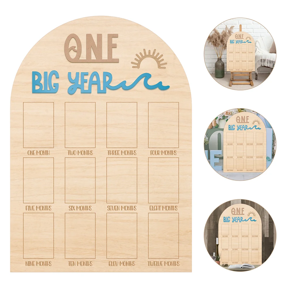 The Big One surf One Year Old Photo Board - My First Year Photo Display Wood Board, Wave Theme Monthly Milestone Photo Board