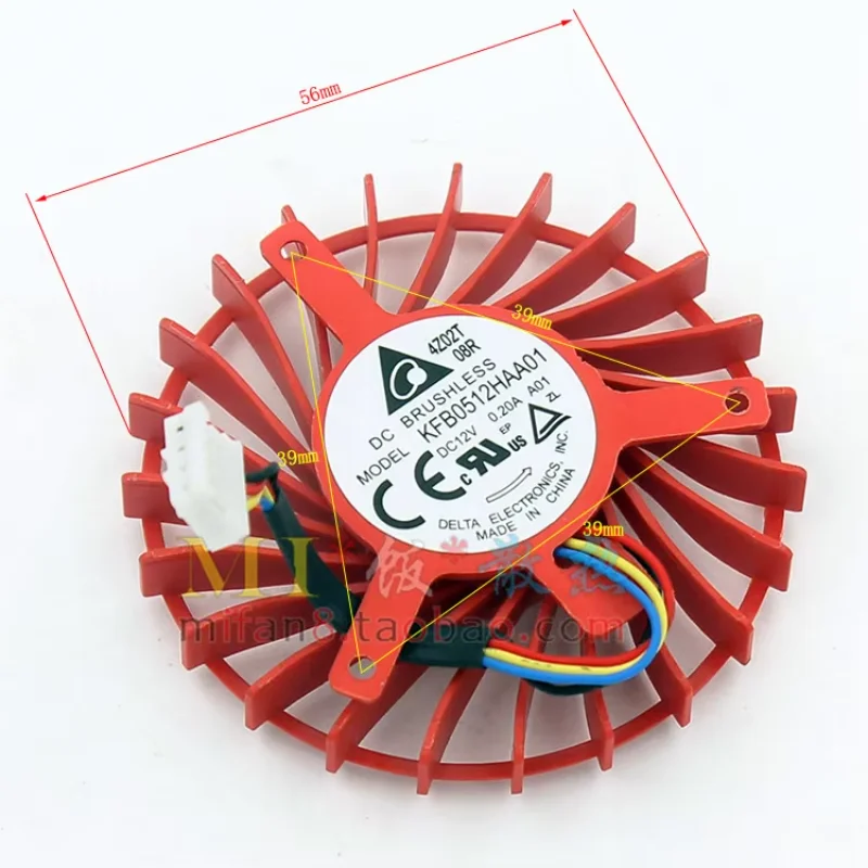 

Delta Electronics KFB0512HAA01 DC 12 В 0,20 А диаметр 55 мм C.T.C 39 мм 4-проводной охлаждающий вентилятор для сервера