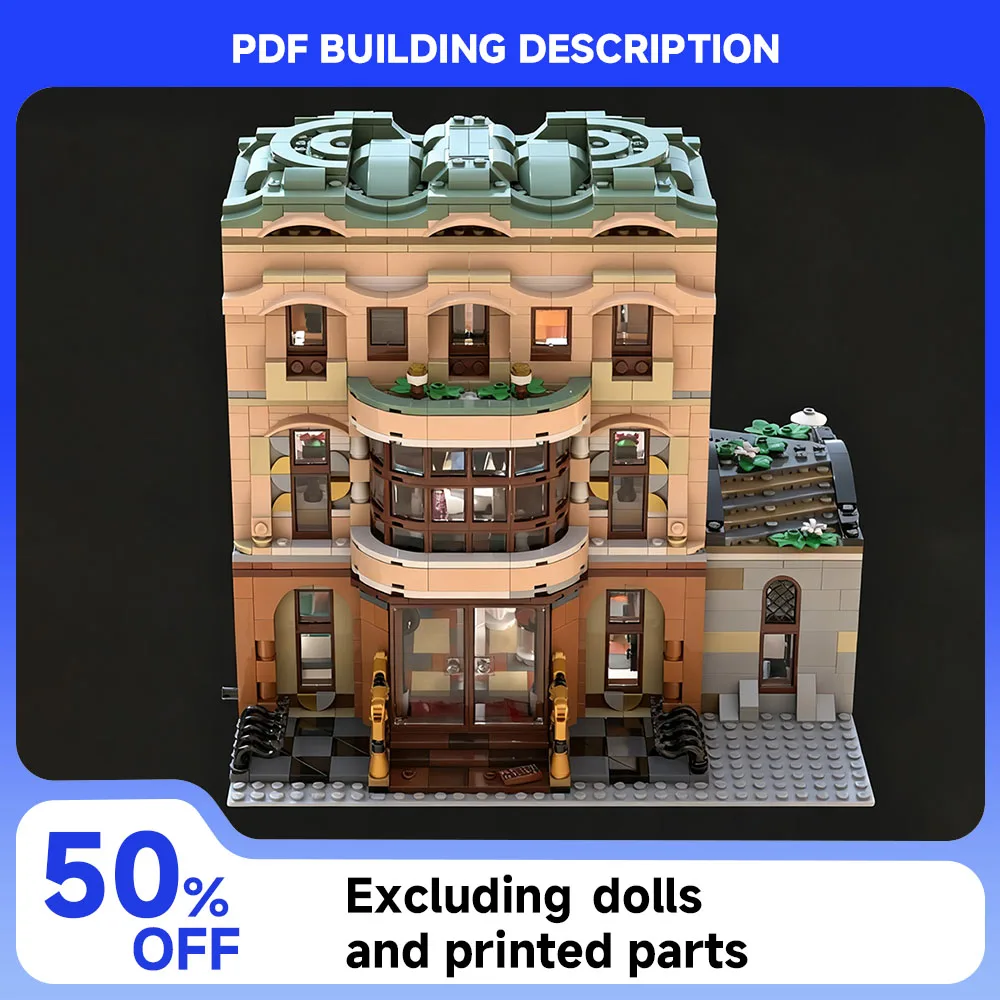 새로운 MOC 도시 모듈러 호텔 모델 호텔 빌딩 빌딩 블록 세트 DIY 조립 교육 컬렉션 어린이 장난감 소년 선물