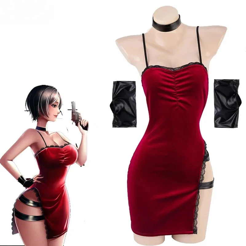 فيلم بطلة الخدمة السرية فستان تجسس موحد للهالوين ملابس نسائية من الدانتيل الأحمر أزياء تنكرية 5;c,8'z,6.k;