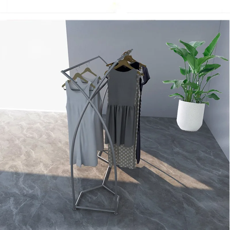 Clothing middle island rack floor-to-ceiling clothing store display rack double row rack middle shelf parallel bar side hanger
