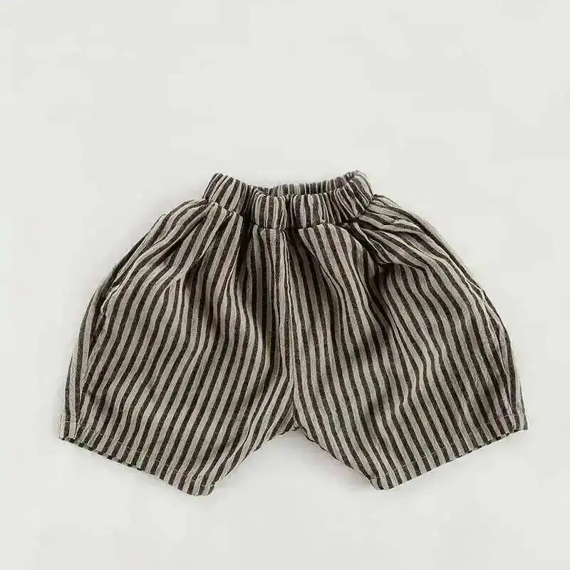 Sommer Kinder Shorts 1-8y Junge Baumwolle Leinen gestreifte Hose lässig lose koreanische kurze Hose Kleinkind tragen Kinder kleidung neu – Detail 3