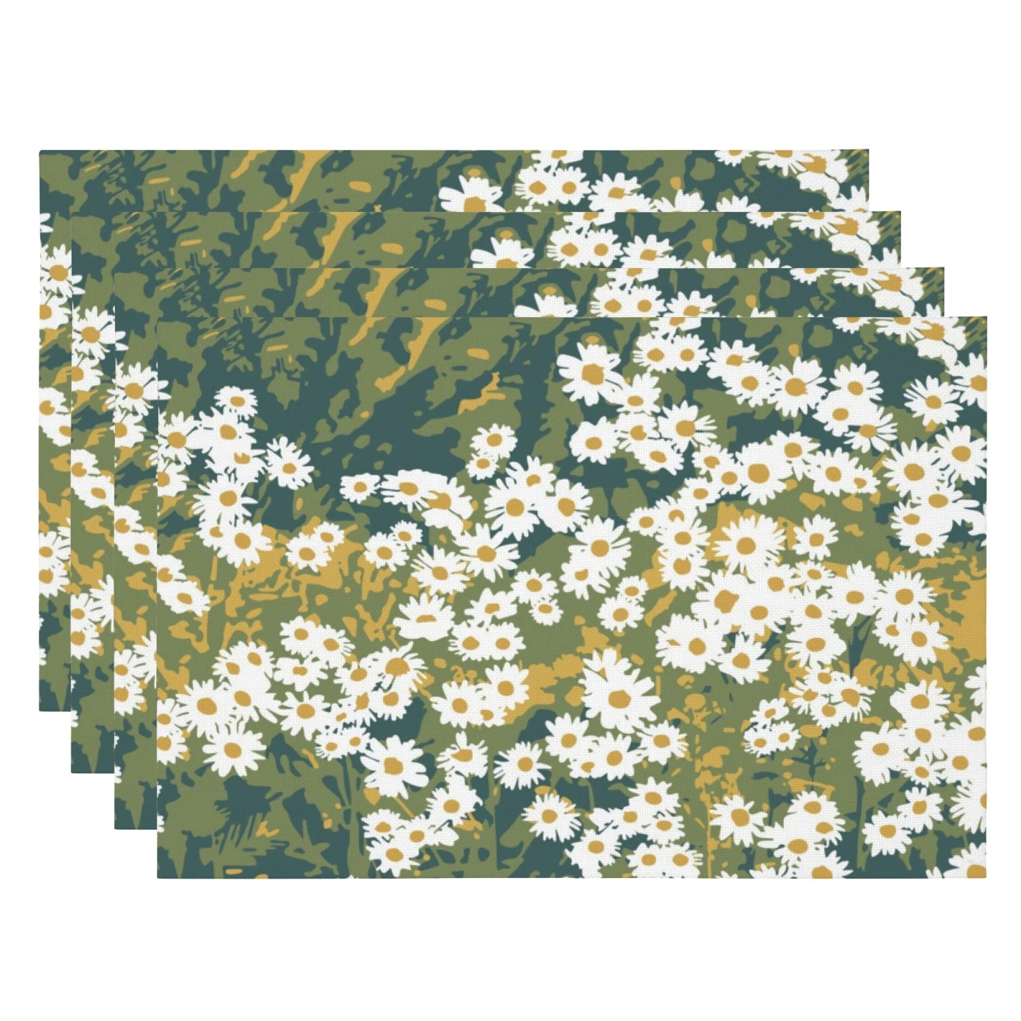 Tovaglietta per pasto leggero rurale francese e tè pomeridiano Margherita Elementi naturali a base verde Tovaglietta per decorazioni abbinate per feste di yogurt di bacche