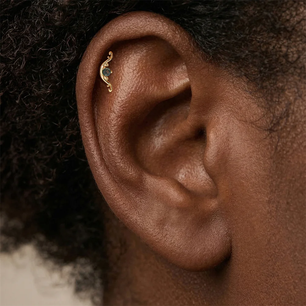 CANNER 1 Stück Sommer Natürlicher Wassergras-Achat Pferdeauge 925 Sterling Silber Flachkopf Piercing Ohrstecker für Damen INS Ohrring – Detail 8