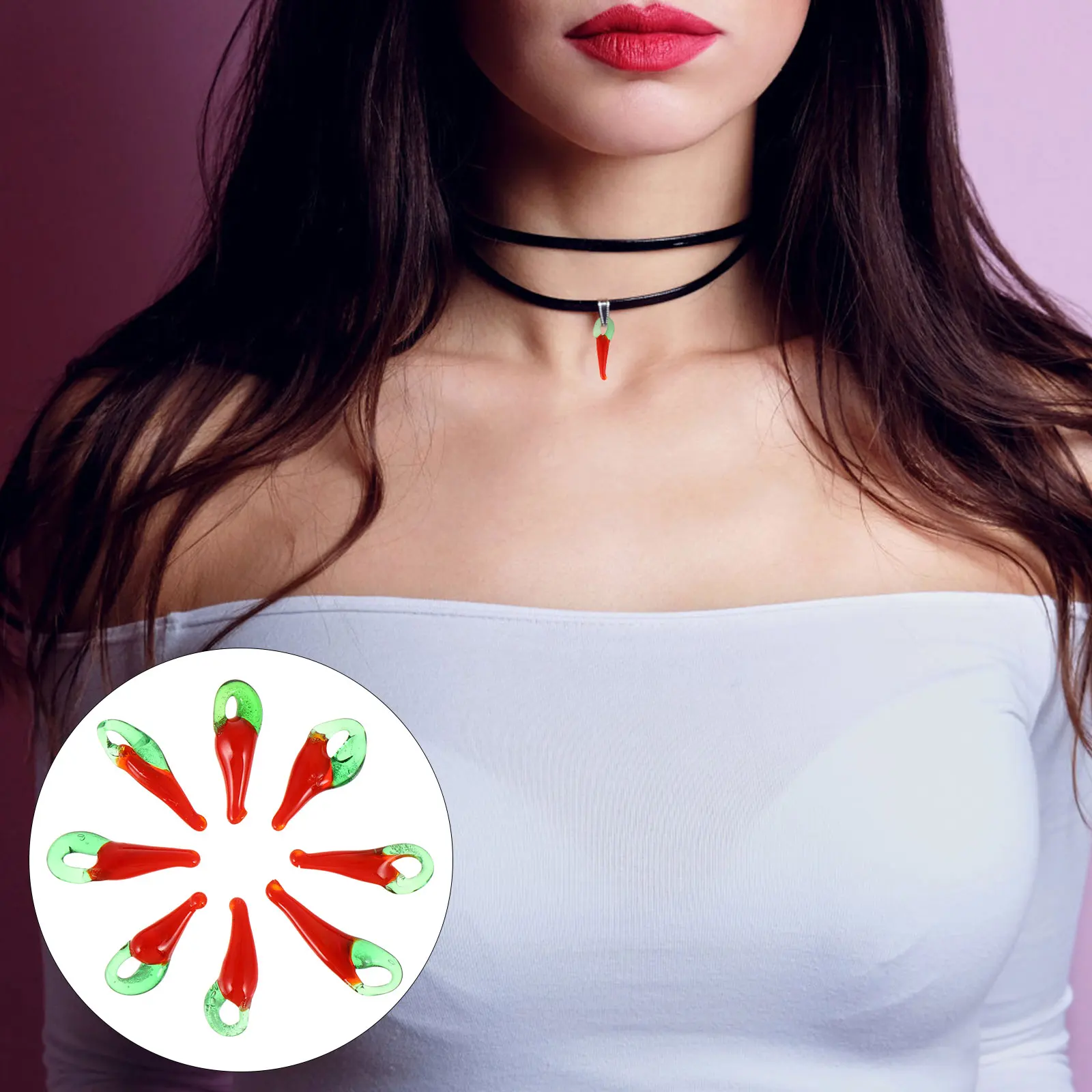 

100Pcs Red Pepper Loose Beads Glass Charms DIY Jewelry Making Accessories Pendant Necklace Bracelets Craft Supplies