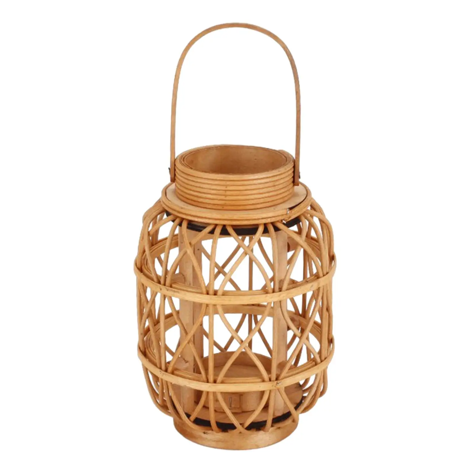Bamboo Handwoven Candle Lantern Holder Stand for Home Living Room Table Centerpiece Rustic Decorative Candlestick Wood Color