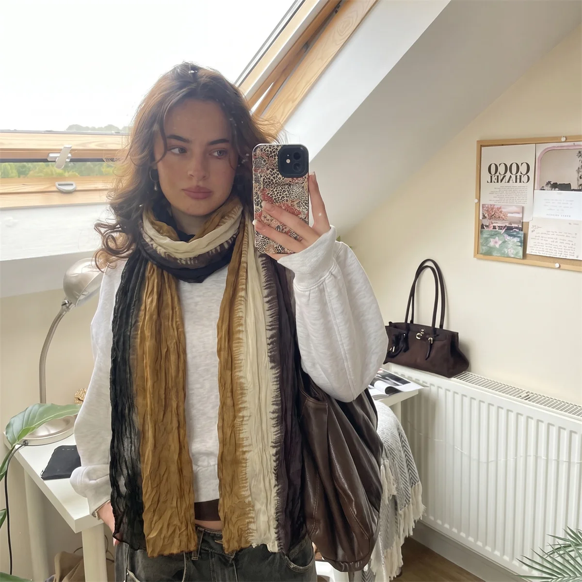 Crinkle Tie Dye Gradient Long Scarf For Women Soft Wrinkle Texture Lightweight Shawl Wrap Fashion Neck Scarves For Autumn Winter