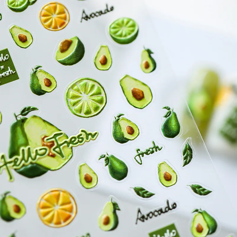 1pc Summer Fruit 3D Nail Sticker Tropical Plants Nails Wraps Watermelon Avocado Adhesive Stickers Decals For Nail Art Decor