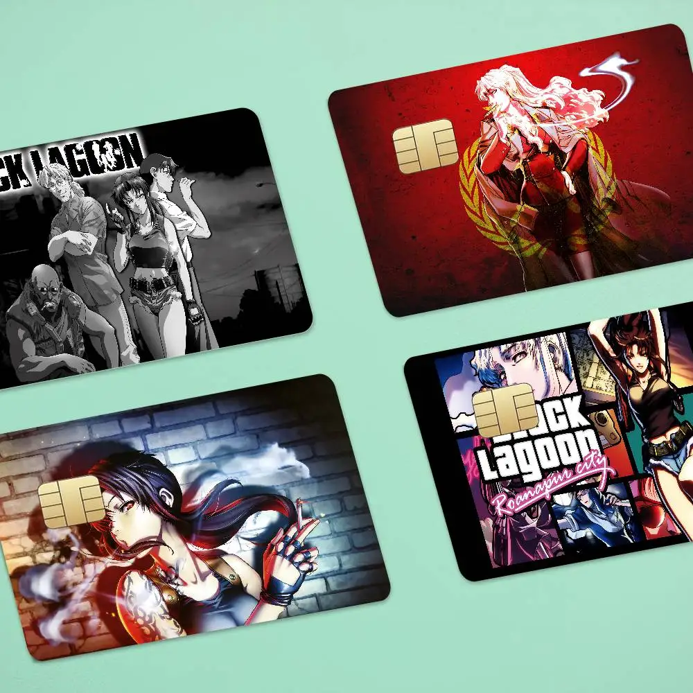 Anime Black Lagoon Anime 4pcs 1Set Funny Shell On Off Ultra Thin No Fade Sticker Skin Cover Film For Debit Credit Card