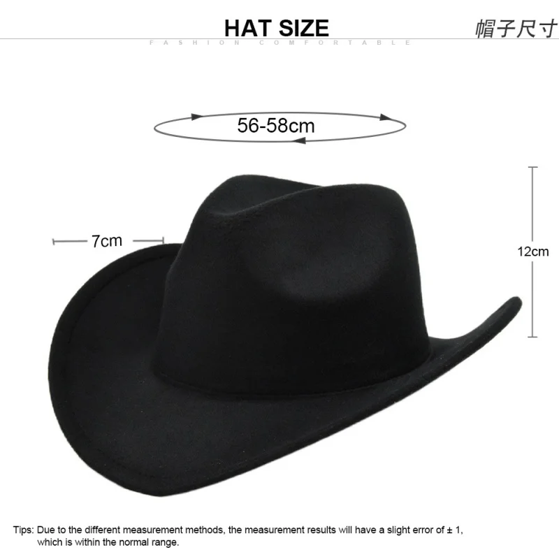 Fashion Cowboy Woolen Fedora Retro Broad-Brimmed Black Top Hat European And American Cap One Piece Dropshipping