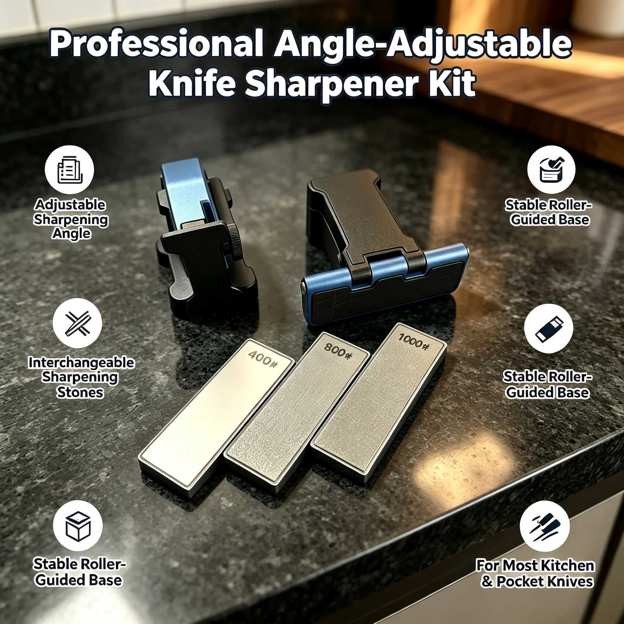 New Professional Fixed Angle Apex Knife Sharpener Kitchen Sharpening System with Diamond Stones Set for Restaurant Chef Use