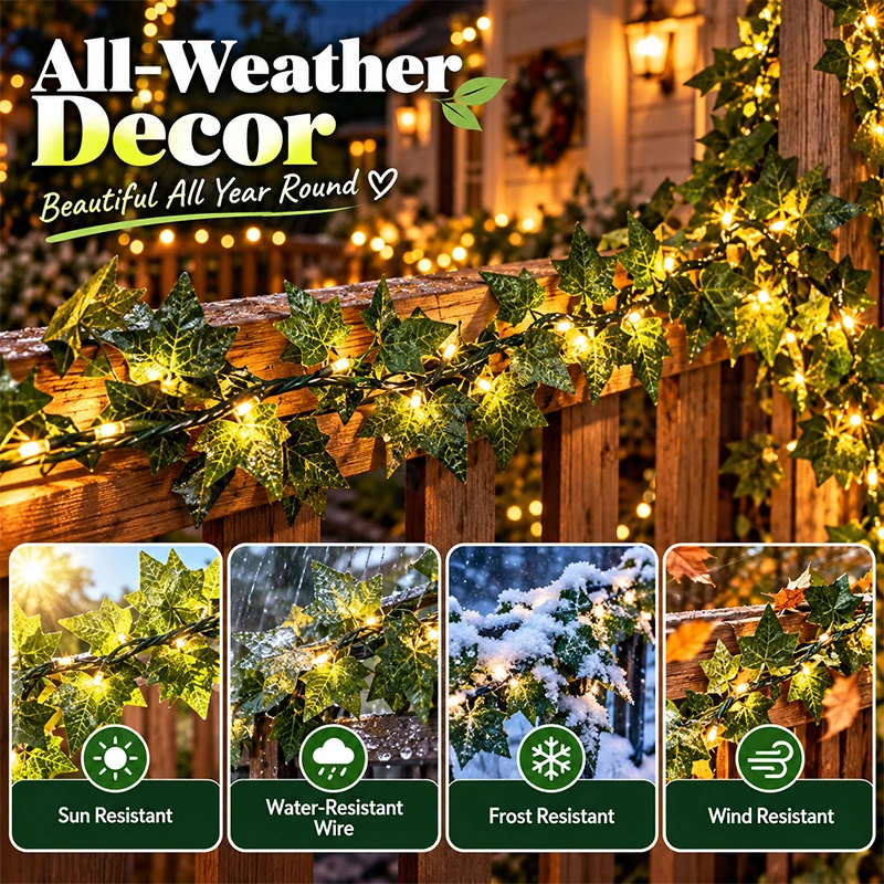 Outdoor Patio Artificial Ivy Vine Lights Battery Powered Warm LED String Light For Evening Relaxing Porch Deck Garden Decoration