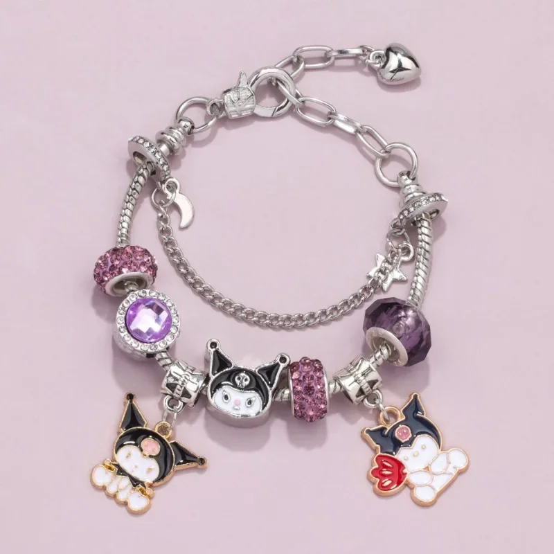 Sanrio Beaded Bracelet Trendy Exquisite Cartoon Melody Jade Guigou Kuromi DIY Jewelry Metal Rhinestone Shine Purple Girl Gift