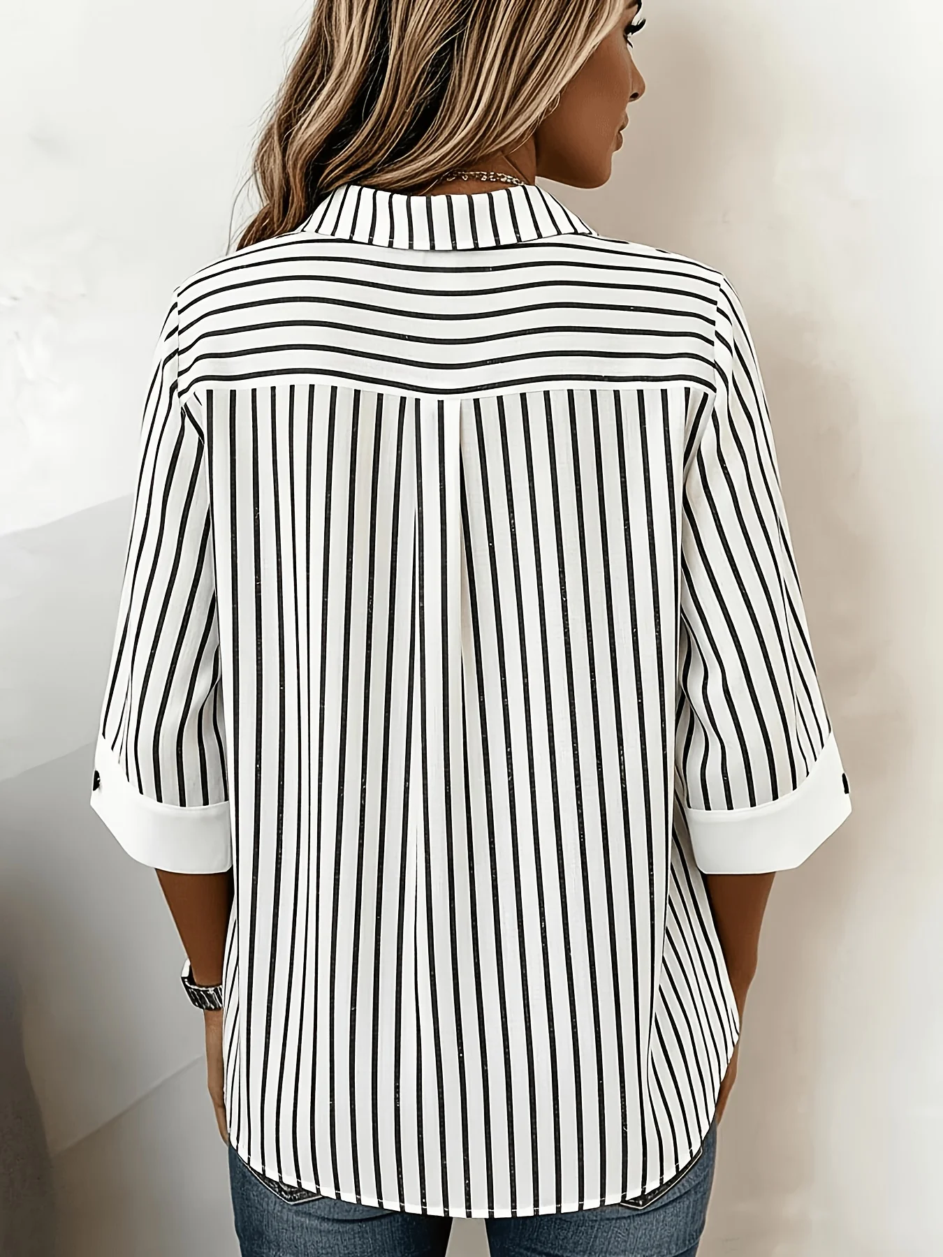 Elegantes, lockeres Damenhemd, modische, lässige Bluse, elegantes Langarm-Damenhemd, Oberteil für den Urlaub und das Wochenende – Detail 3