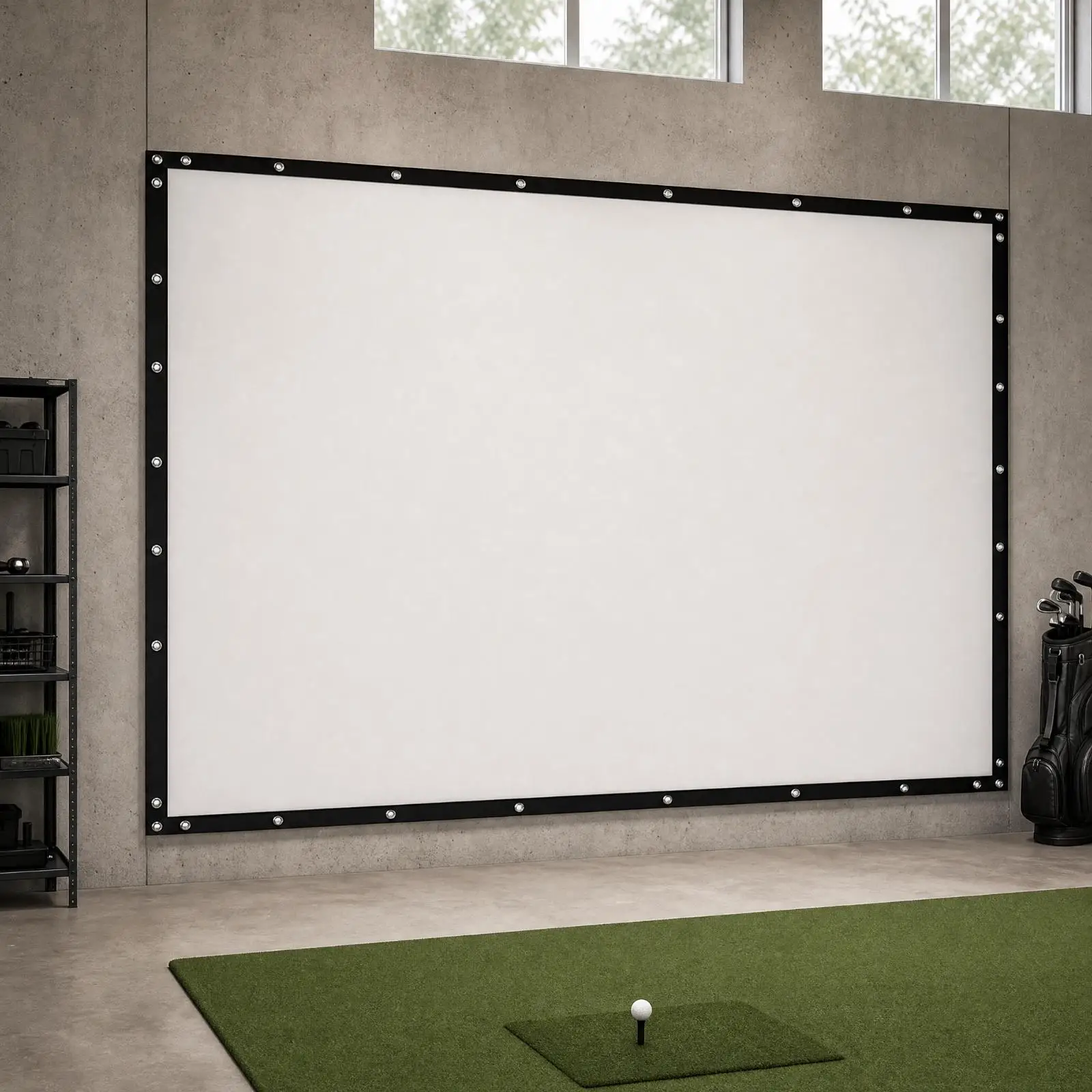 Indoor Golf Simulator Screen Single Layer Impact Resistant with Reinforced Border for Training Sessions