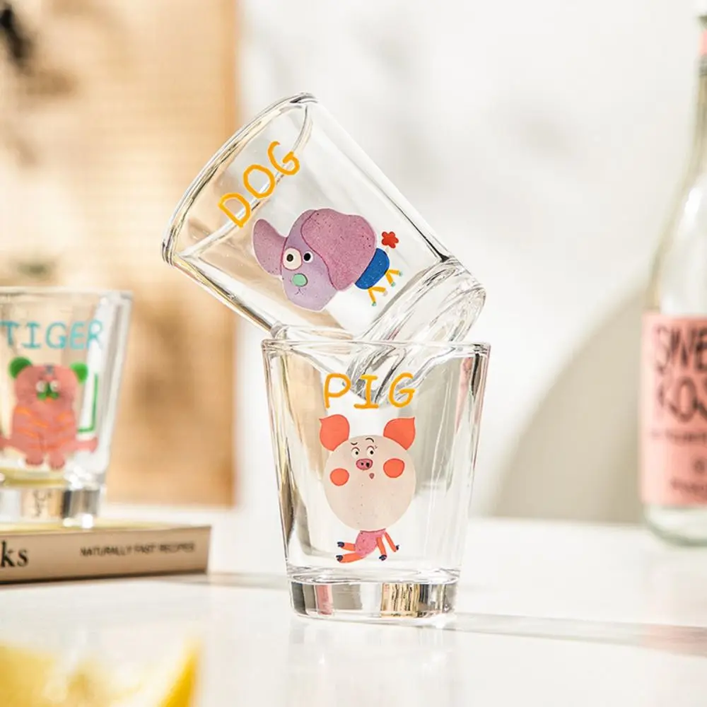 

12Pcs Creative Cocktail Cup Set 50ml Animal Pattern Clear Juice Cups Thickened Chinese Zodiac Cartoon Glass Cup Personalized