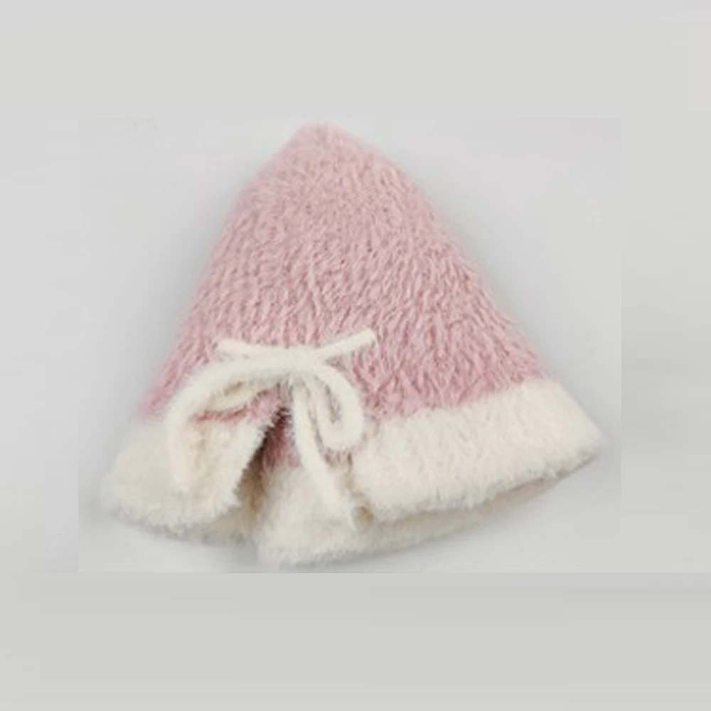 Korean Style Bucket Hat Women Autumn Winter Fisherman Hat Elegant Faux Fur Ear Protection with Strap Blush Basin Cap Foldable