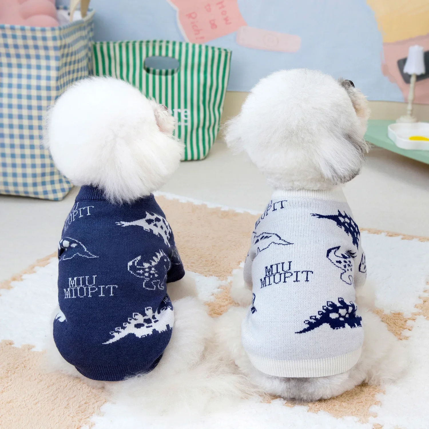 New Coltwinterdog Clothes Cartoon Dinosaur Knitted Sweater Warm Puppy Sweater Dog Hoodie Fashion Design Pet Clothes