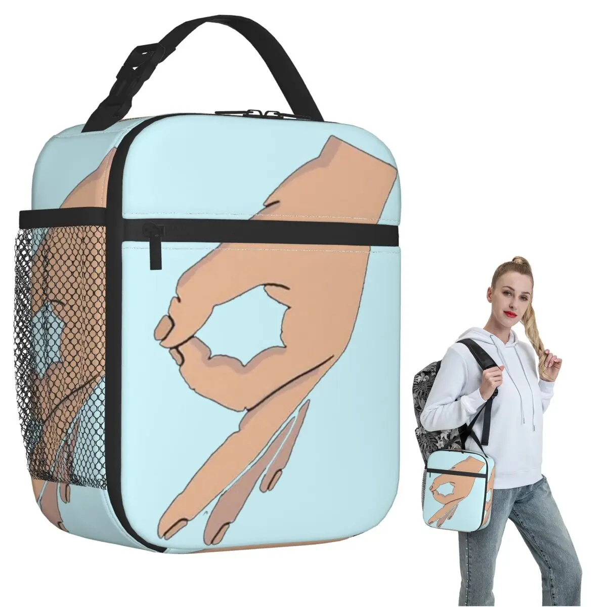 Circle Game Hand Funny Gotcha Meme Made You Look Insulated Lunch Bag for Women Kids Leakproof Food Boxes Thermal Lunch Box Tote