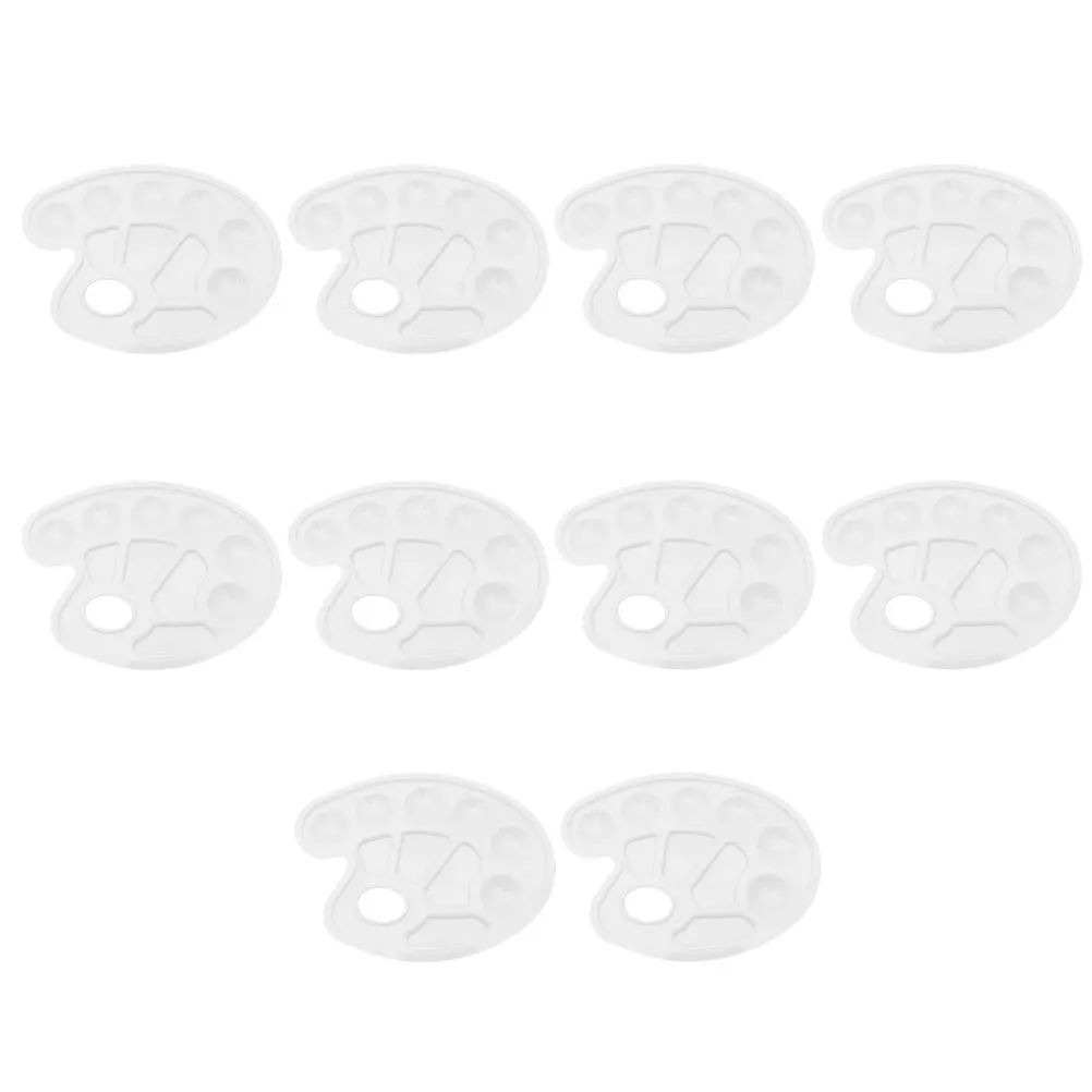 

10pcs 10 Lattices White Plastic Color Mixing Palette Lightweight Durable Paint Tray For Art Watercolor Sketching Students