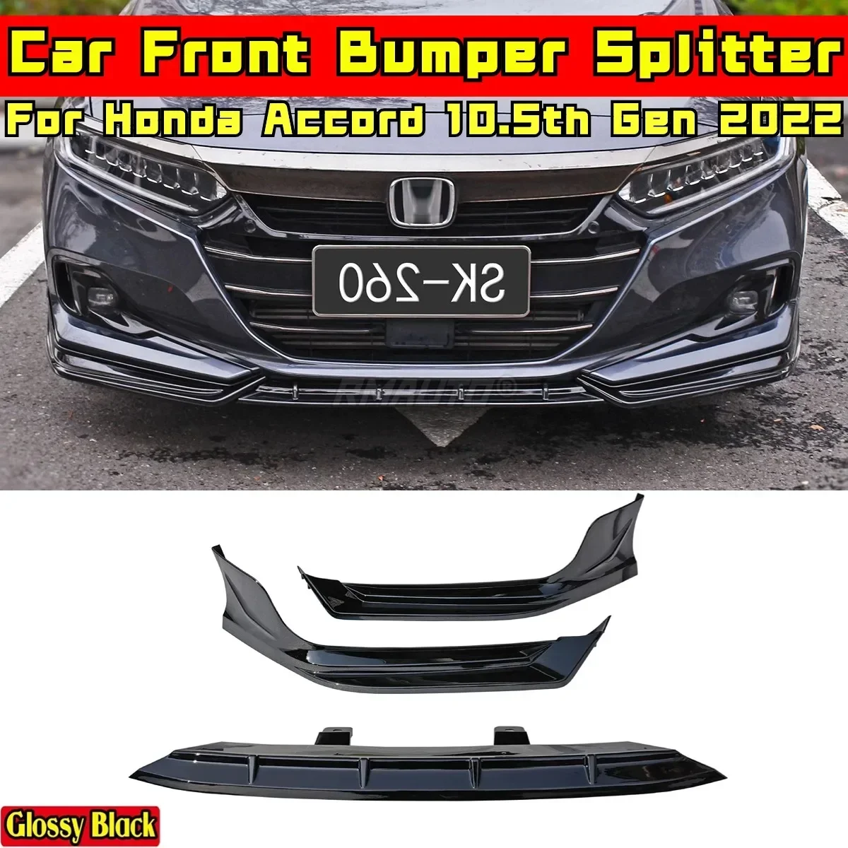 Accord Rear Bumper Lip Matte Black SK-260 Style Front Bumper Splitter Body Kit For Honda Accord 10.5th Gen 2022 Car Accessories