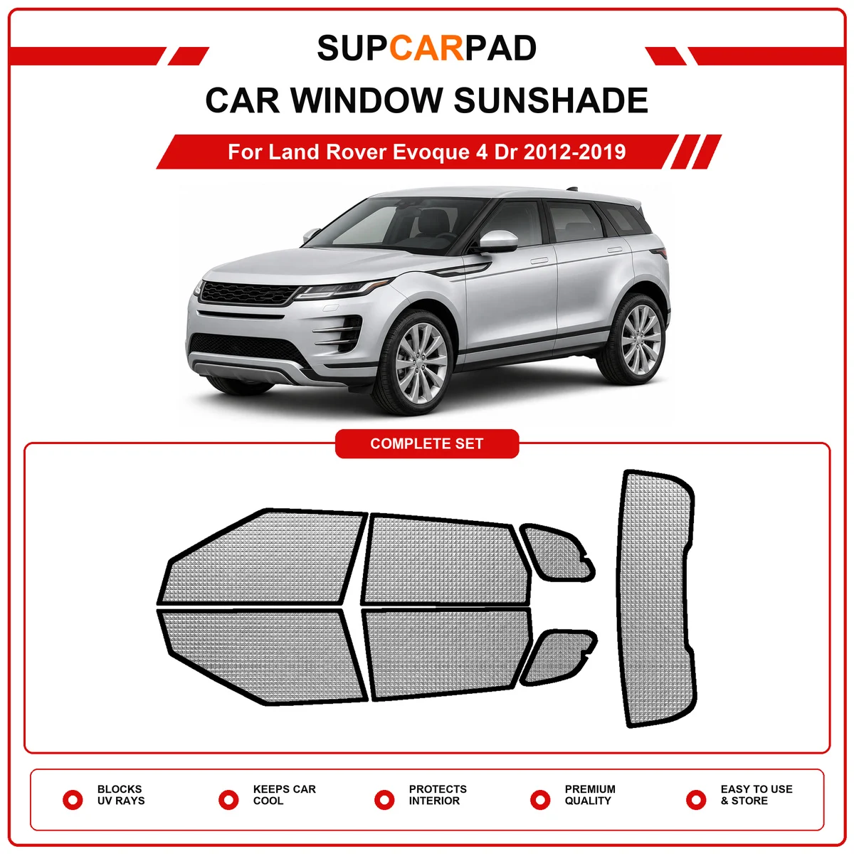 For Land Rover Evoque 4 Dr 2012-2019 Pre‑Cut Auto Window Sunshade Anti‑UV Car Sun Visor Protector