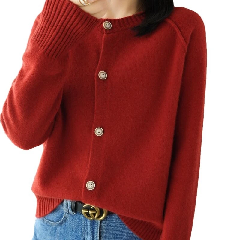 Faionable malha solta redonda Ne Open Cardigan suéter feminino pequeno agasalho outono marca superior botão commute Sle longo...